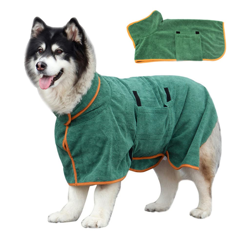 Dlmlemu Super Absorbent Pet Bathrobe, Fast Drying Pet Bath Towel, Dog Bathrobe Towel with Adjustable Strap Hood, Dog Drying Robes for Large Medium Small Pet Cat, Soft, Quick-Drying and Warm, M