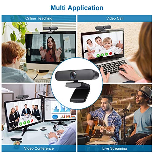 New Upgraded Webcam with Dual Microphone, USB Computer 1080P HD Streaming Web Camera 360 Degree Rotatable for Desktop Laptop PC Mac with Flexible Rotatable Clip Dark Gray