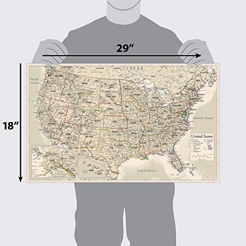 Antique Style USA Map - Wall Chart Map Of The United States Of America ...