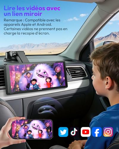 ESSGOO 10.26 Inch CarPlay Car Screen with Backup Camera Supports A-pple CarPlay & Android Auto, GPS, FM, Mirror Link, Bluetooth Hands-Free Calls, Siri and Google Assistant