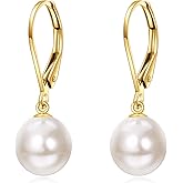 KECHO Real Gold Freshwater Pearl Drop Leverback Earrings for women Bridesmaid Gifts for Her