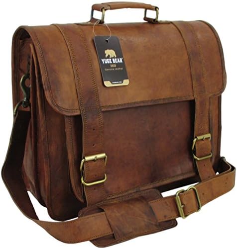 Yuge Bear 16" B1P Mens Vintage Style Genuine Leather Laptop Bag Briefcase