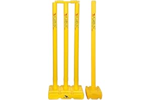 GRS India Best Heavy Plastic Cricket Stumps Set - 4 Stumps + 2 Bails + 2 Stand (Yellow)(Plastic Wicket Set)