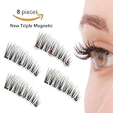 3 Magnetic Eyelashes Full Strip Fake Lashes Ultra Thin No Glue Reusable False Magnet Eyelashes Premium Quality for Natural Look ( 8PCS- THREE) …