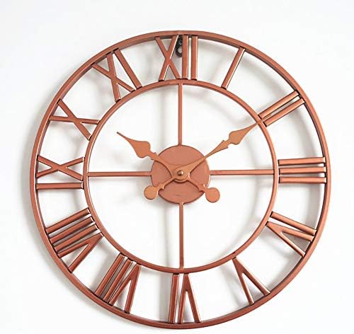 TOPY Vintage Roman Numerals Wall Clocks, Large European Retro Round Open Face Silent Hanging Clock, Indoor Outdoor Home Decorative-Rose Gold 16inch