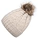 GRAMONI Women's Winter Ribbed Knit Faux Fur Pompoms Chunky Lined Beanie Hats for Christmas (Single-Cream)