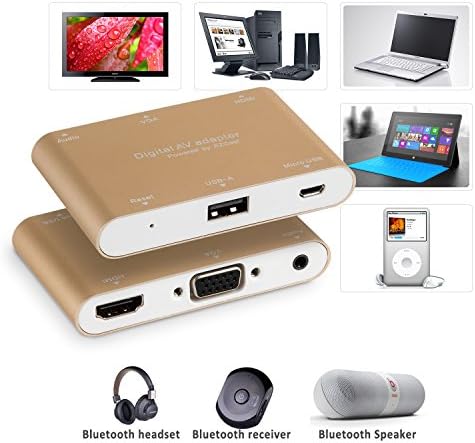Digital AV Adapter HDMI VGA Converter Uvistar Micro USB to HDMI + VGA HDTV Audio Dual Display Full HD 1080P Power by EZCast Support iOS / Android / Windows System Golden