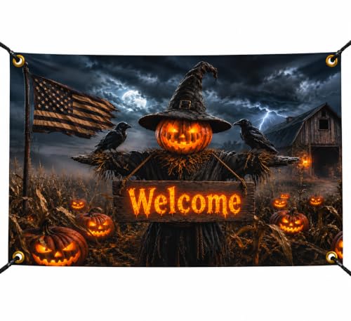 Halloween Banner 6x4 Ft, 3D Style Pumpkin Scarecrow Welcome Backdrop at Amazon
