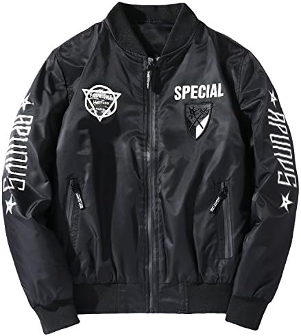 ICOOLYI Men's Loose Style Bomber Flight Jacket Windbreaker Casual Baseball Coat (Small, Black)