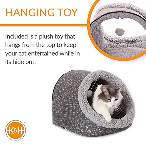 K&H PET PRODUCTS ThermoPet Cave Heated Cat Bed Gray/Geo Flower 17 X