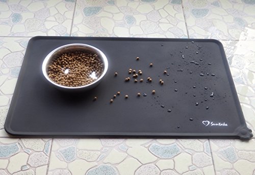 Suntake 2Packs Dog Food Mats, Silicone Dog Cat Bowl Mat Non Stick Pet Food Water Feeding Mats Placemat Cushion (Black)