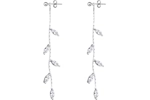SLUYNZ Solid 925 Sterling Silver Droplet Dangle Earrings Chain for Women Teens Olive Leaf Wedding Dangle Earrings Bridal Earrings