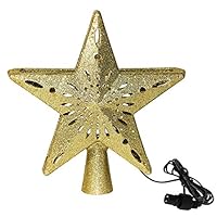 Zhenxigg 9.8 Inch Star Christmas Tree Topper,with Rotating LED Snowflake Projector for Xmas Tree Decoration (Gold)