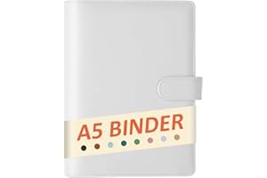 DONBAO A5 Binder 6 Ring Refillable Notebook Planner Journal Cover for Planner Paper Inserts, PU Leather Loose Leaf Photocard Holder, Budget Binder Personal Organizer (White, A5)