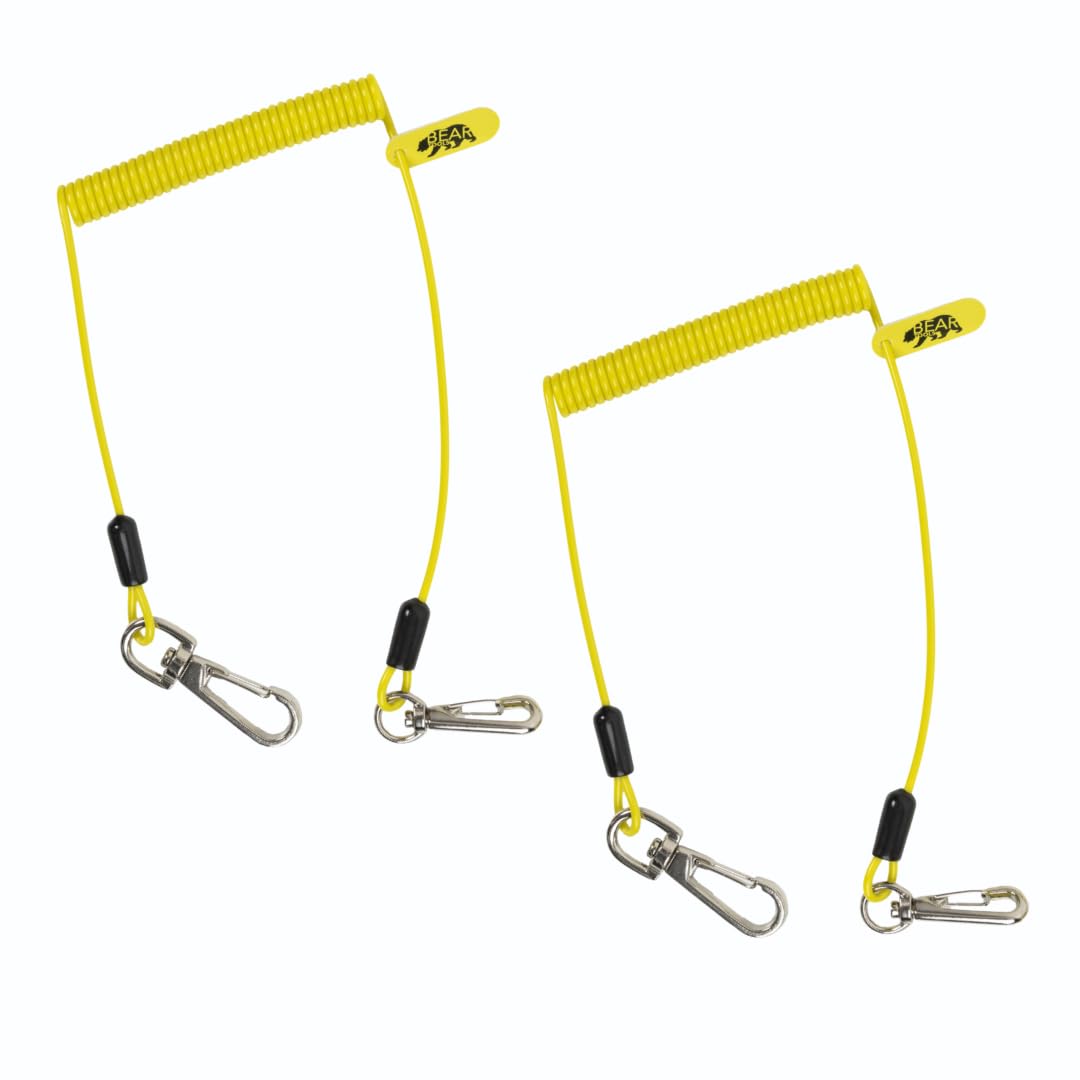 BearTOOLS Lightweight Coil Lanyard 2lbs 0.9kg PU Coated Aluminium Cable Retractable Snag Free Tethered Tools Coiled Tether (Yellow, 2) — image 1