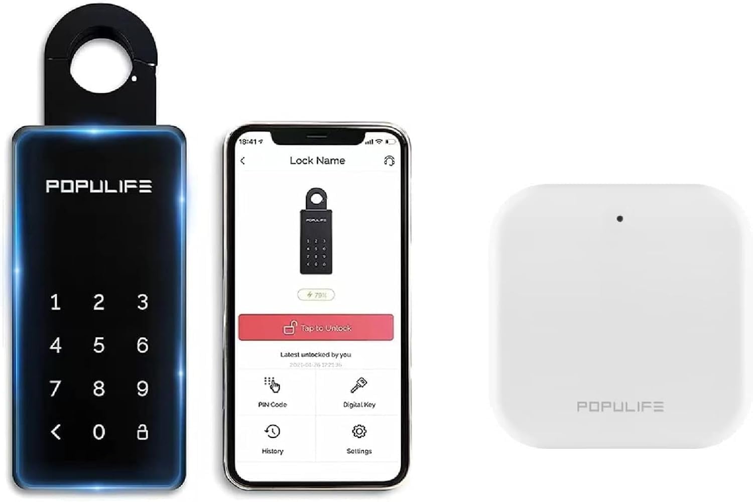 Populife WiFi Key Safe with Gateway, Wireless Key Box Outdoor, Electronic Lock Box Wall Mounted & Door Handle, IP66 Waterproof Sturdy Alloy LockBox for Home, Office, Airbnb & Property Rentals