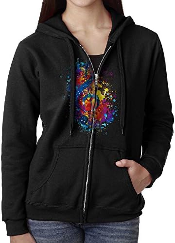 Perky Galaxy Music Note Watercolor Women's Active Comfy Full-Zip Hooded Sweatshirt L