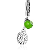 Tennis Ball & Tennis racket Charm 925 Sterling Silver tennis racquet Charm Beads for Bracelet & Necklace