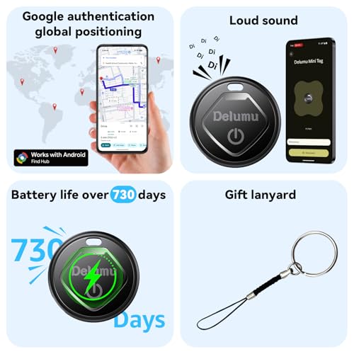Smart Tracker Tag, 2026 [Google Certified] Air Tracker Android 4 Pack | Tracker Tags Battery Life 1 Year Life, Keys/Wallets/Suitcases/Backpack Locator