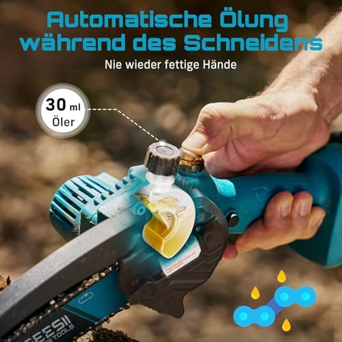 Mini Kettensäge mit Akku 6 Zoll, Kettensäge Elektrisch mit Auto-Oil