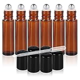 UNKE 6, Amber, 10 ml Glass Roll-on Bottles with Stainless Steel Roller Balls for Essential Oil, Aromatherapy