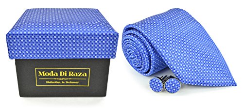 Moda Di Raza Men's NeckTie 3.0 With Cufflink n Gift Box For Formal Events - Dark Blue