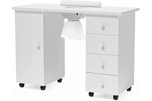OmySalon Manicure Table Nail Desk for Nail Tech, Nail Table Beauty Salon Tech Station w/Electric Downdraft Vent, Lockable Wheels,Wrist Cushion,Storage Drawers