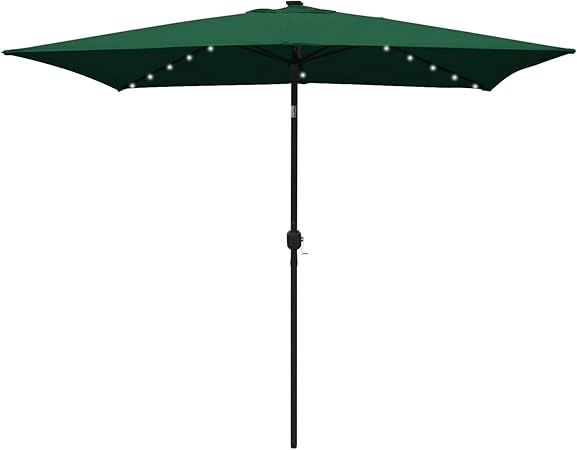 Amazon Com Abccanopy Rectangular Patio Umbrella Solar Powered Outdoor Umbrellas Market Table Umbrella With 26 Led Lights Tilt And Crank For Patio Deck And Pool 6 6 By 9 8 Ft Forest Green Garden Outdoor