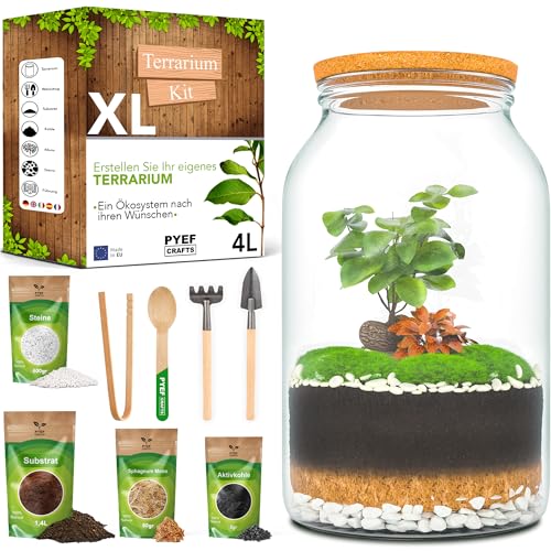 PYEF CRAFTS Bottle Garden Complete Set XL for Ecosystem in Glass - 4L Terrarium Plants for Biotope in Glass - Biosphere Terrarium Set - Kit Without Plant (Bottle Garden Large 4L)