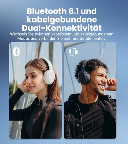 W820NB Plus Gen 2 Faltbarer Bluetooth V6.1 Over-Ear-Kopfhörer mit -49 dB Geräuschunterdrückung, kabellos und kabelgebunden, Hi-Res-Audio, 88 Stunden Spielzeit, räumlicher Klang (Dunkelgrau)