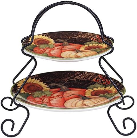 Certified International Susan Winget 19335 Floral Ceramic 7-inch x 9-inch Botanical Harvest 2-tier Server