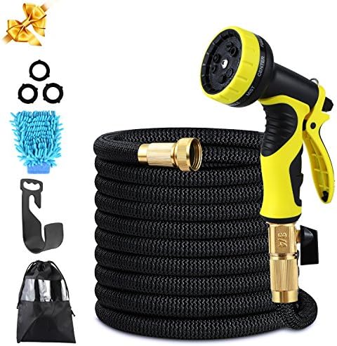Pmty Expandable Garden Hose, 50FT Flexible Strongest Hose with Double Latex Core 3/4 Solid Brass Fittings Extra Strength Fabric-9 Functions Spray Nozzle for Home &amp; Garden Washing Water Hose