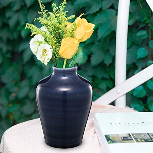 STAR MOON Ceramic Flower Vase with Retro Grid for Modern Floral Vase for Home Decor, Living Room, Centerpieces and Events - Sapphire - Thumbnail 5