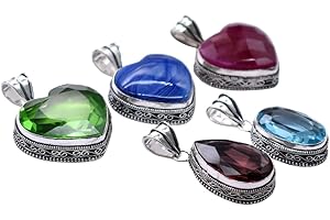 BEADS PLANET JAIPUR 5 PCS Mix Gemstones Ethnic Handmade Pendant Silver Plated Mix Lot PP 15 PP 15