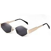 ADE WU Trendy Hexagon Sunglasses for Women Men Vintage Gold Geometric Metal Frame Shades
