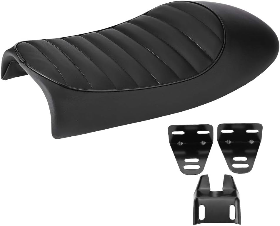 Motorradsitze aus Retro PU Leder Qiilu Sitzbank für CG125 GN CG CB200 CB350 CB400SS CB500 CB750 SR500 XJ XS (4 Auswahl)(schwarz 1