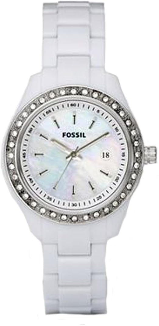 Fossil Es2437 Ladies White Acrylic Stella Watch With Stone Set Bezel Amazon Co Uk Watches
