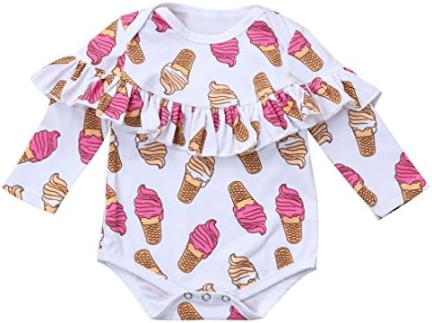 Deklong Newborn Infant Baby Girl Long Sleeve Printed Romper Outfits Set 0-18 M (0-6 Months, White)