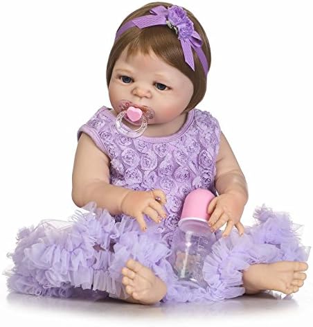 NKol Reborn Baby Dolls Silicone Full Body, Lifelike Realistic Newborn Toddlers Doll, 22inch 57cm Purple Tutu Skirt Weighted Baby Toys