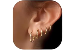 FRIBASICS 5 Pairs 14K Gold Plated Huggie Hoop Earrings for Women - Lightweight Minimalist Small Hoops, Hypoallergenic Nickel-free Lead-free, Non-Tarnish Everyday Jewelry for Sensitive Ears, Multiple Piercing Stack Set