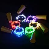 LXS 6 PCS Cork Shape Wine Bottle Vase Fairy Lights 2.3ft 15 Leds Silver Wire Battery Powered Fairy String Light for Halloween Party Wedding and Christmas Decoration (6 Colors)
