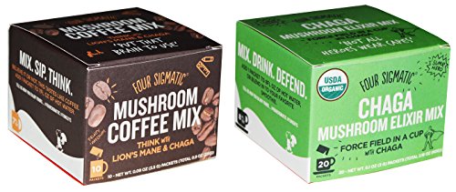 Four Sigmatic Chaga Pack - 10 Packets of Mushroom Coffee with Lion s Mane and Chaga and 20 Packets of Chaga Mushroom Elixir Mix