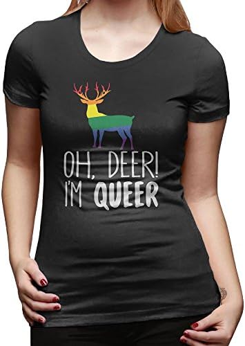 Oh Deer I'm Queer Funny Gay Pride Women's Basic Short Sleeve Tops Crew Neck T Shirt L