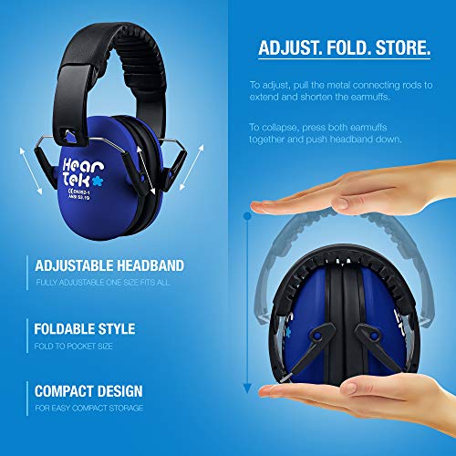 HEARTEK Kids Earmuffs Hearing Protection with Travel Bag- Junior Ear Defenders for Children, Padded Baby Ear Protection, Infants, Small Adults, Women - Adjustable Protectors Noise Reduction Ear Muffs