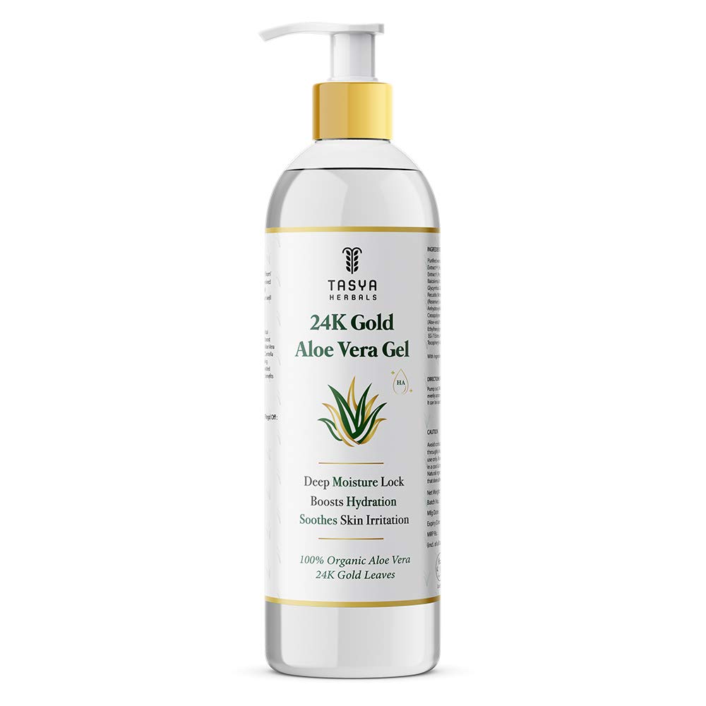 TASYA Hyaluronic Acid 24K Gold Leaf Aloe Vera Moisturizing Gel, Anti Aging, Anti Wrinkle, Soothes Dry and Irritated Skin, Leaves Skin Plump and Rejuvenated 120gm
