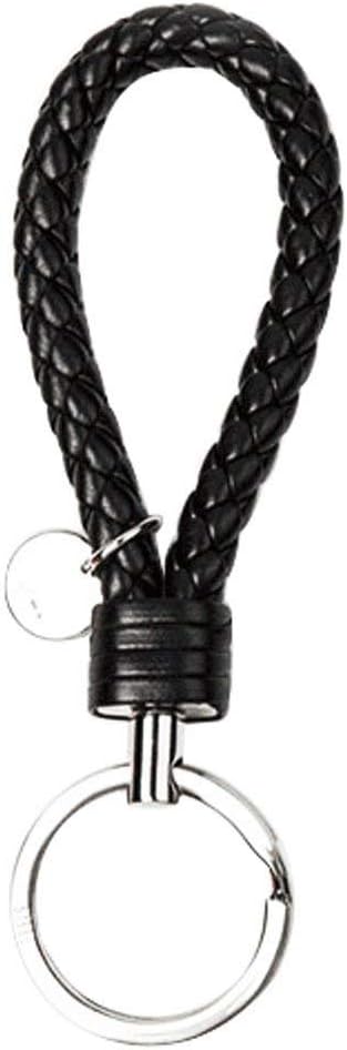 Braided Leather Keychain Handmade Keys Chains Strap for Car Key Office and Home with Alloy Key Ring (Black)