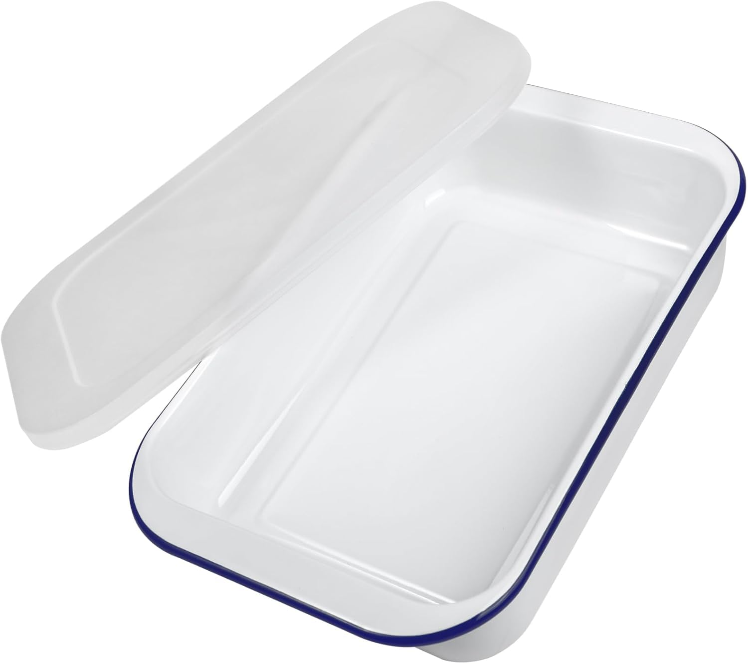 webake Enamel Roasting Tin with Plastic Lid Deep Pie Dish Baking Tray Bakeware Oven Pans, 36 x 24 x 7 cm