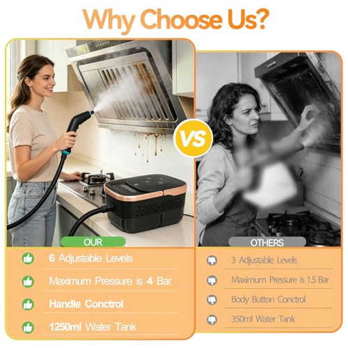 2500W Handheld Steam Cleaner, 6-Speed Portable Steamer with Large Tank & 10 Accessories, 10s Heat-Up steamer cleaning for Kitchen, Bathroom, Car Detailing, Tile & Grout Cleaning