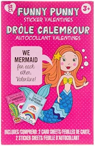 Love Kids Girls Happy Valentine's Day Cards ((Bonus Zeni Blossom Bow) Funny Punny Mermaid Stickers
