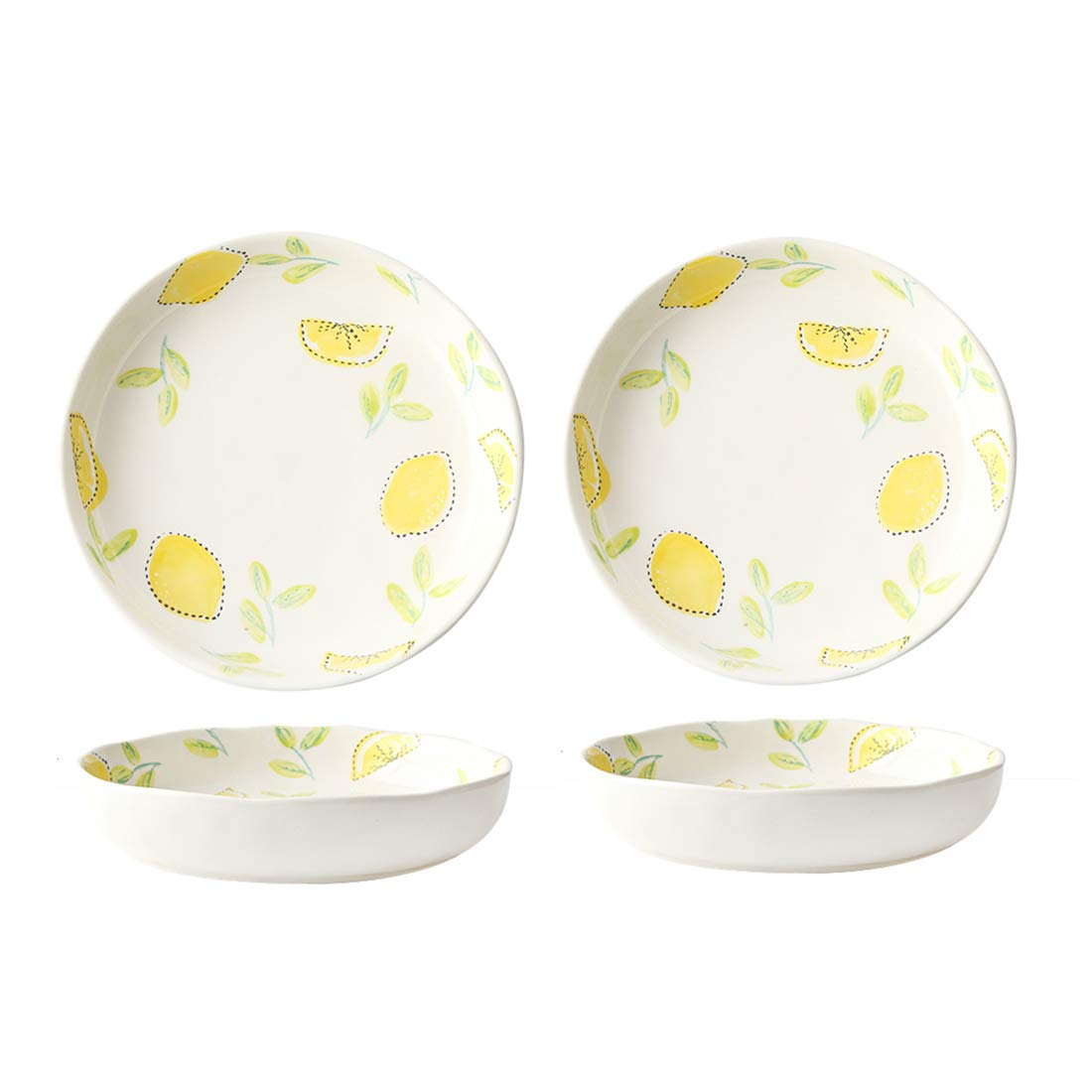 OISII 29 Ounces Porcelain Pasta, Salad, Soup Bowls, Large Serving Bowl Set, Wide and Flat, Set of 4 (Yellow Lemon)